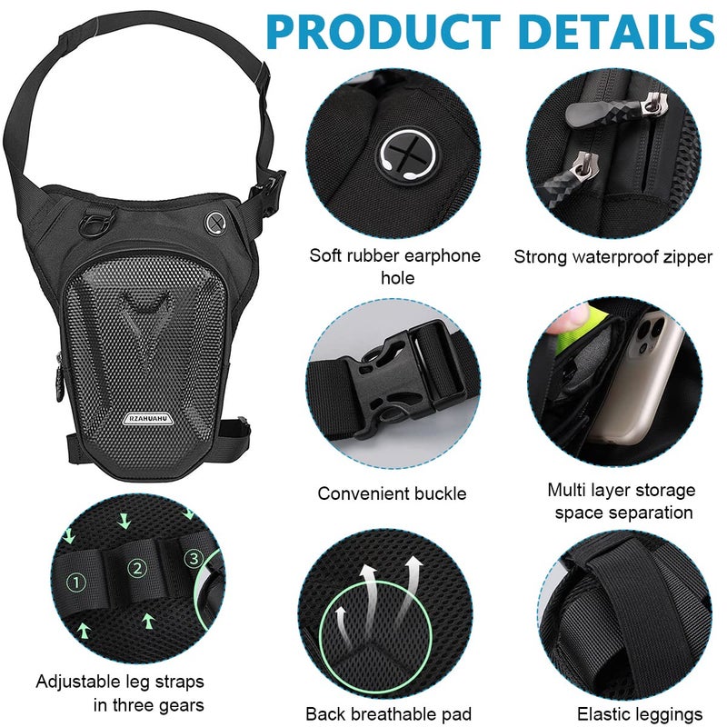 Optifit حقيبة الفخذ للدراجين، حقيبة خصر مقاومة للماء وسعة كبيرة حقيبة تكتيكية EVA، حقيبة متعددة الوظائف للرياضات الخارجية لركوب الدراجات والمشي والتسلق - Image 3