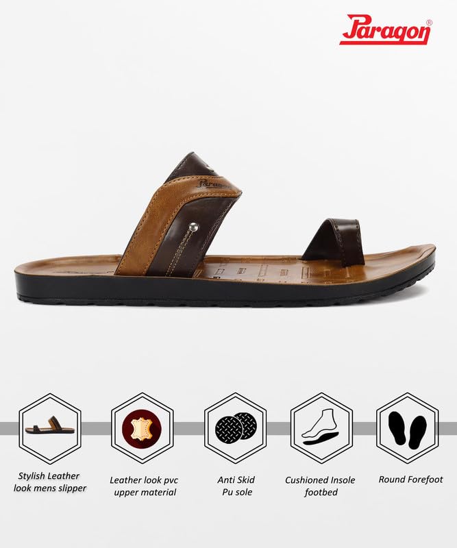 PARAGON PUK2222G Slippers for Men | Comfortable, Breathable & Durable Sandals with Soft Cushioned Footbed | Easy Wear Slip On | Ideal for Outdoor Use Tan - Brown - Image 4