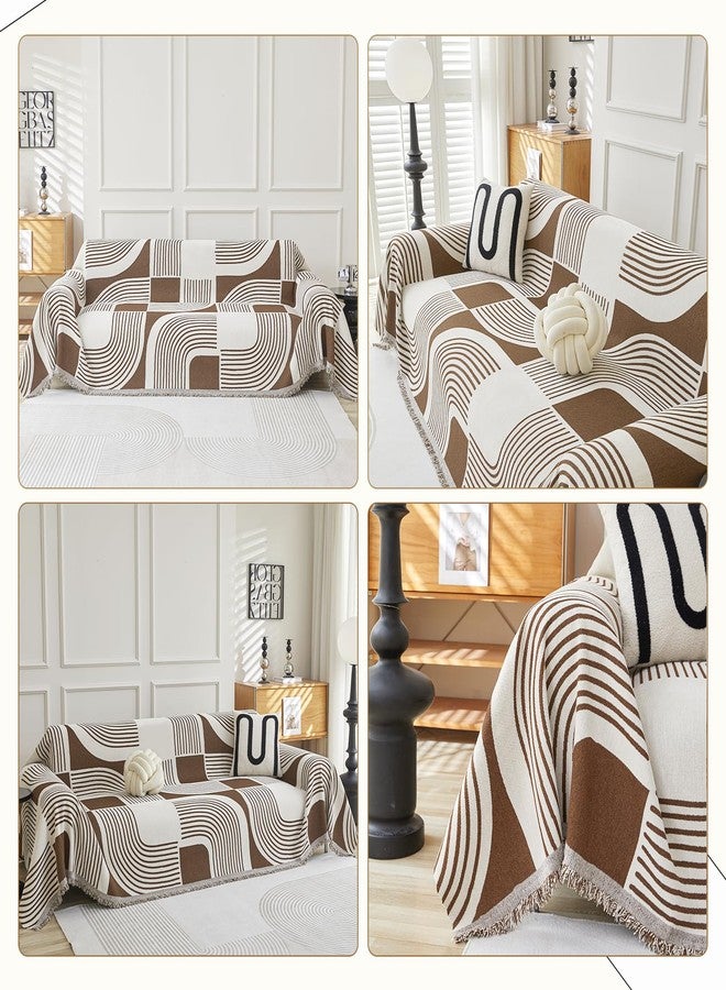WEYOND Boho Couch Cover Pet Friendly, Bohemian Sofa Cover, Reversible Chenille Sofa Slipcover Geometric Pattern for Sectional Sofa, Loveseat, 3 Seater, Futon Cover (71" X 118", Coffee) - Image 2