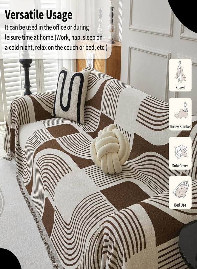 WEYOND Boho Couch Cover Pet Friendly, Bohemian Sofa Cover, Reversible Chenille Sofa Slipcover Geometric Pattern for Sectional Sofa, Loveseat, 3 Seater, Futon Cover (71" X 118", Coffee) - Image 5