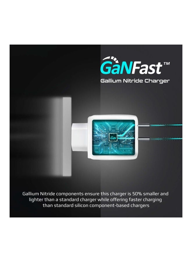 ريبنيو شاحن GaN بقوة 65 واط بتقنية USB-C Power Delivery، شاحن سريع عالمي قوي بتقنية GaN مزود بمنفذي Type-C، شحن تكيفي وحماية من الشحن الزائد للأجهزة التي تعمل بمنفذ USB-C، POWERPORT-65.EU-WT أبيض - Image 2