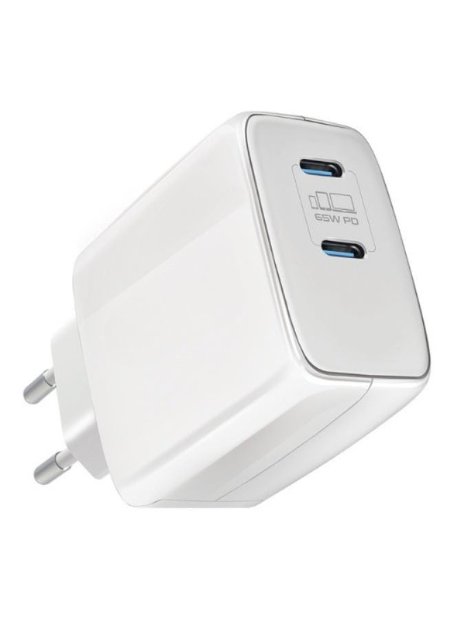 ريبنيو شاحن GaN بقوة 65 واط بتقنية USB-C Power Delivery، شاحن سريع عالمي قوي بتقنية GaN مزود بمنفذي Type-C، شحن تكيفي وحماية من الشحن الزائد للأجهزة التي تعمل بمنفذ USB-C، POWERPORT-65.EU-WT أبيض - Image 1