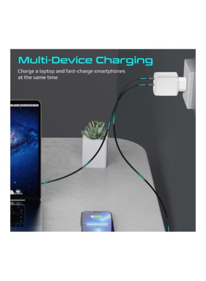 ريبنيو شاحن GaN بقوة 65 واط بتقنية USB-C Power Delivery، شاحن سريع عالمي قوي بتقنية GaN مزود بمنفذي Type-C، شحن تكيفي وحماية من الشحن الزائد للأجهزة التي تعمل بمنفذ USB-C، POWERPORT-65.EU-WT أبيض - Image 4