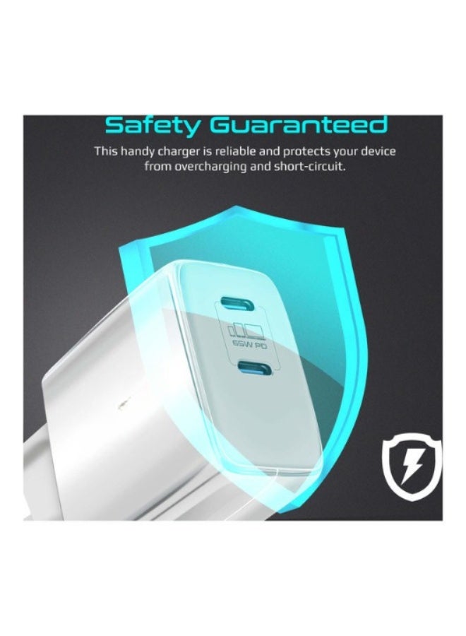 ريبنيو شاحن GaN بقوة 65 واط بتقنية USB-C Power Delivery، شاحن سريع عالمي قوي بتقنية GaN مزود بمنفذي Type-C، شحن تكيفي وحماية من الشحن الزائد للأجهزة التي تعمل بمنفذ USB-C، POWERPORT-65.EU-WT أبيض - Image 5