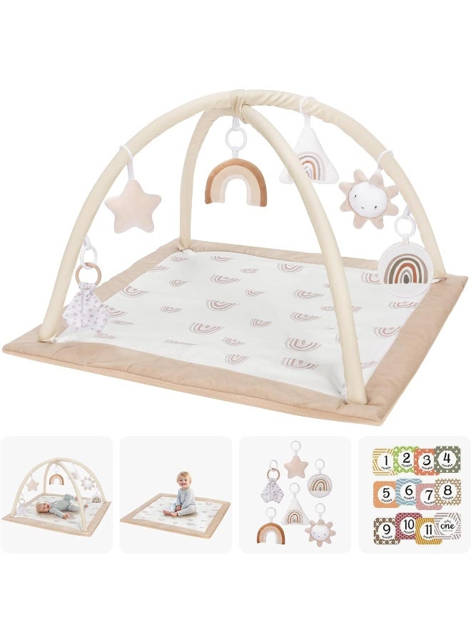 Mallify Washable Baby Gym Activity Center with Play Mat, Rainbow Early Development Playmats, 6 Toys for Infant & Toddler, Larger, Non Slip - Image 1