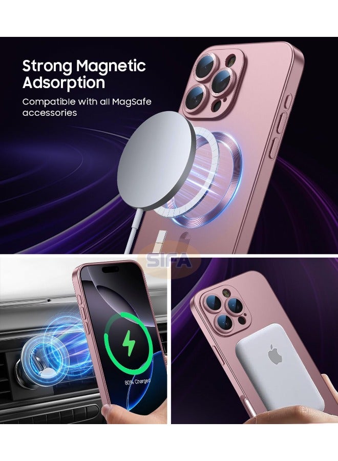 حافظة مغناطيسية لهاتف iPhone 16 Pro، [متوافقة مع MagSafe] [واقي عدسة كاميرا مدمج] [خفيفة الوزن] حافظة غير لامعة من السيليكون الناعم مقاومة للصدمات لهاتف iPhone 16 Pro مقاس 6.3 بوصة، ذهبي وردي - Image 3