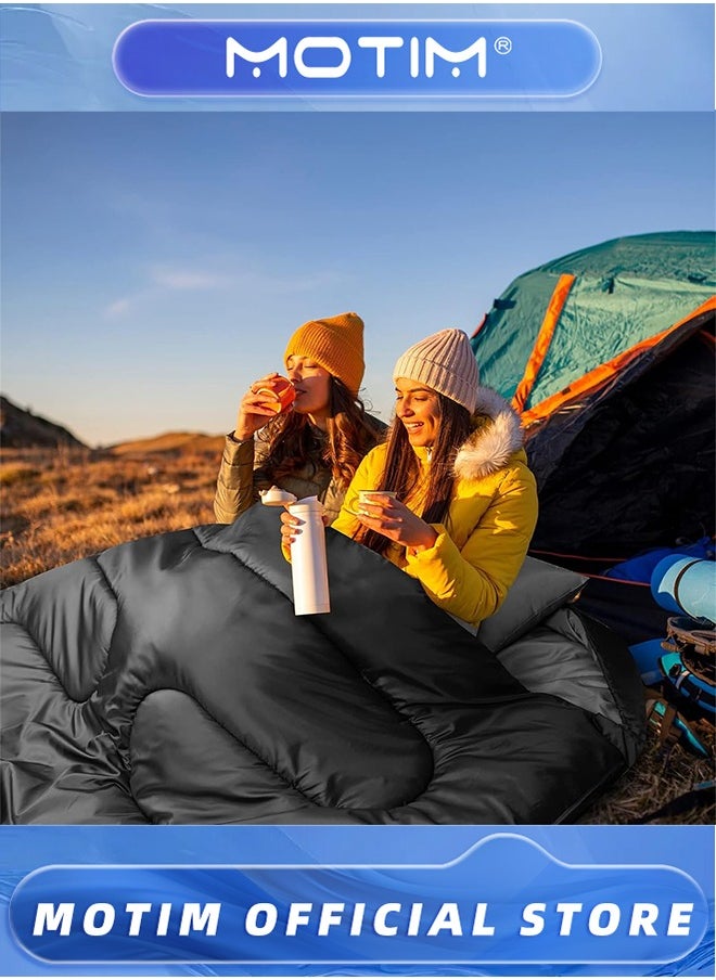 Motim Double Sleeping Bag, Cold Weather Queen-Size Sleeping Bag with 2 Pillows for Adults 2 Person Sleeping Bag for Family Camping,Compression Sack Included Black  - Image 3