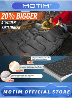 Motim Double Sleeping Bag, Cold Weather Queen-Size Sleeping Bag with 2 Pillows for Adults 2 Person Sleeping Bag for Family Camping,Compression Sack Included Black  - Image 5