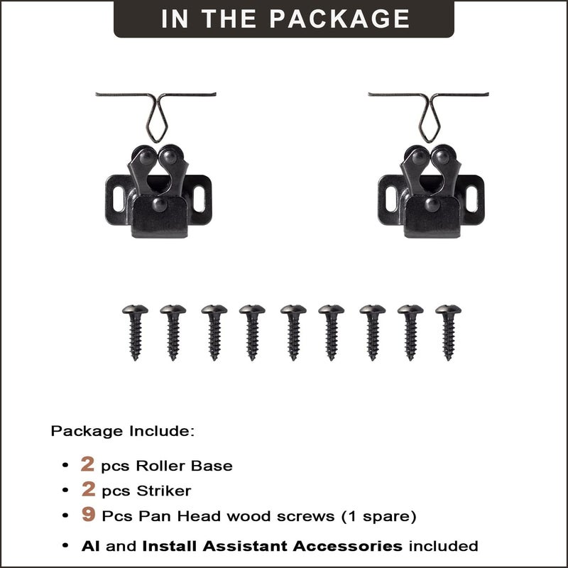 Keenkee 2 Pcs Cabinet Latch Double Roller Catch Hardware For Cupboard Closet Cabinet Door Latches And Catches Black Nickel - Image 2