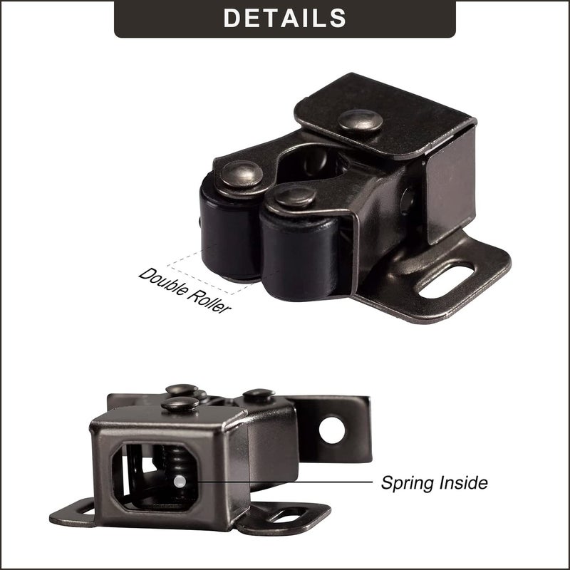 Keenkee 2 Pcs Cabinet Latch Double Roller Catch Hardware For Cupboard Closet Cabinet Door Latches And Catches Black Nickel - Image 5