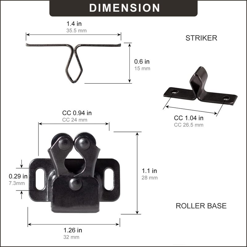 Keenkee 2 Pcs Cabinet Latch Double Roller Catch Hardware For Cupboard Closet Cabinet Door Latches And Catches Black Nickel - Image 3