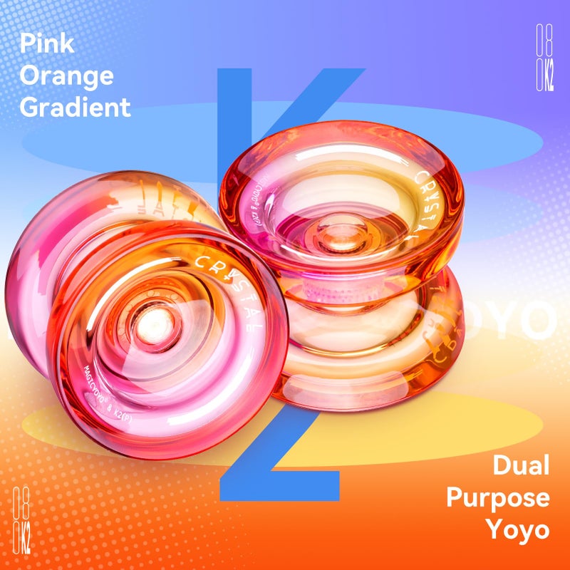 MAGICYOYO K2 Crystal Yoyo Professional Responsive Yoyo for Beginner, Double Colors Plastic Yo-Yo, Dual Trick Yo Yo with 12 Yo-yo Strings, Case Bag + Accessory Kit (Pink + Orange Gradient) - Image 2
