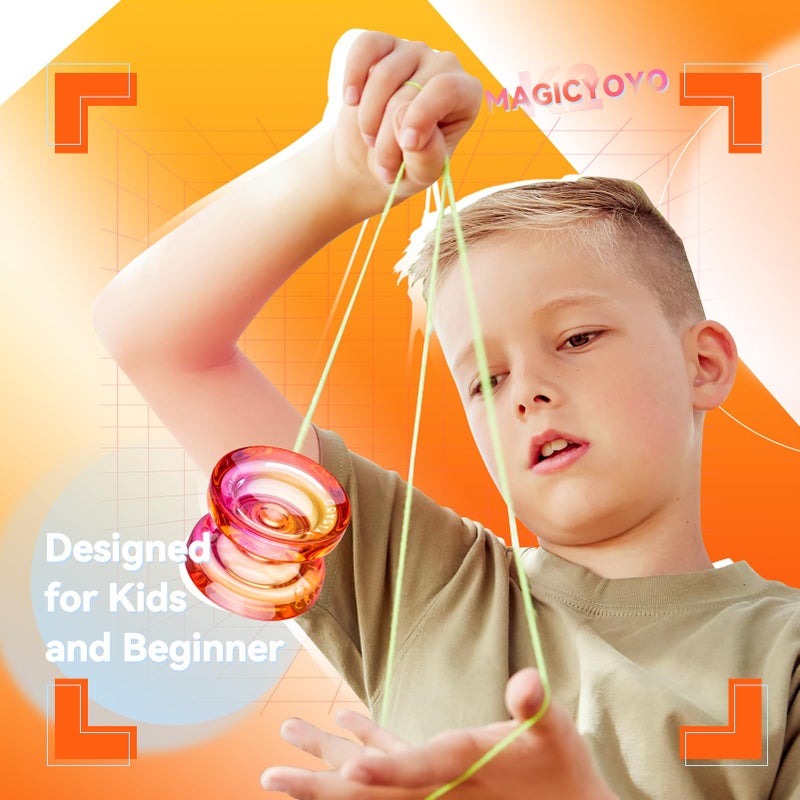 MAGICYOYO K2 Crystal Yoyo Professional Responsive Yoyo for Beginner, Double Colors Plastic Yo-Yo, Dual Trick Yo Yo with 12 Yo-yo Strings, Case Bag + Accessory Kit (Pink + Orange Gradient) - Image 3