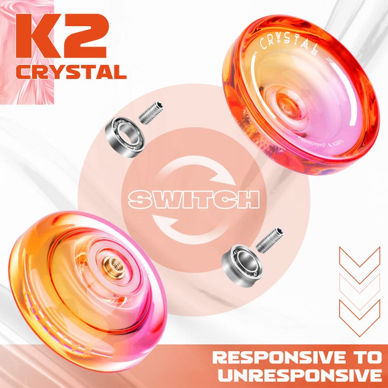MAGICYOYO K2 Crystal Yoyo Professional Responsive Yoyo for Beginner, Double Colors Plastic Yo-Yo, Dual Trick Yo Yo with 12 Yo-yo Strings, Case Bag + Accessory Kit (Pink + Orange Gradient) - Image 5
