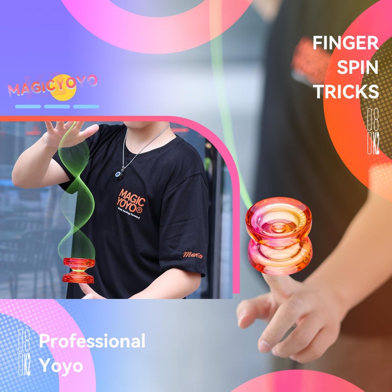 MAGICYOYO K2 Crystal Yoyo Professional Responsive Yoyo for Beginner, Double Colors Plastic Yo-Yo, Dual Trick Yo Yo with 12 Yo-yo Strings, Case Bag + Accessory Kit (Pink + Orange Gradient) - Image 4