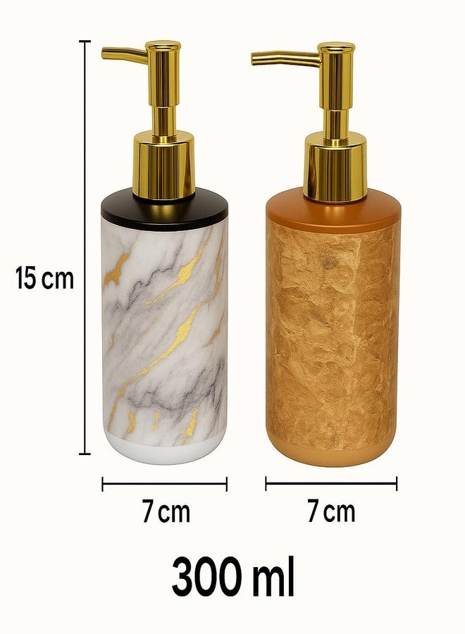 LAGET® 300ml Soap Dispenser for Wash Basin - White Brown Golden Print | Kitchen and Bathroom Accessories Items | Refillable Handwash Dispenser Bottle- Set of 2 - Image 2