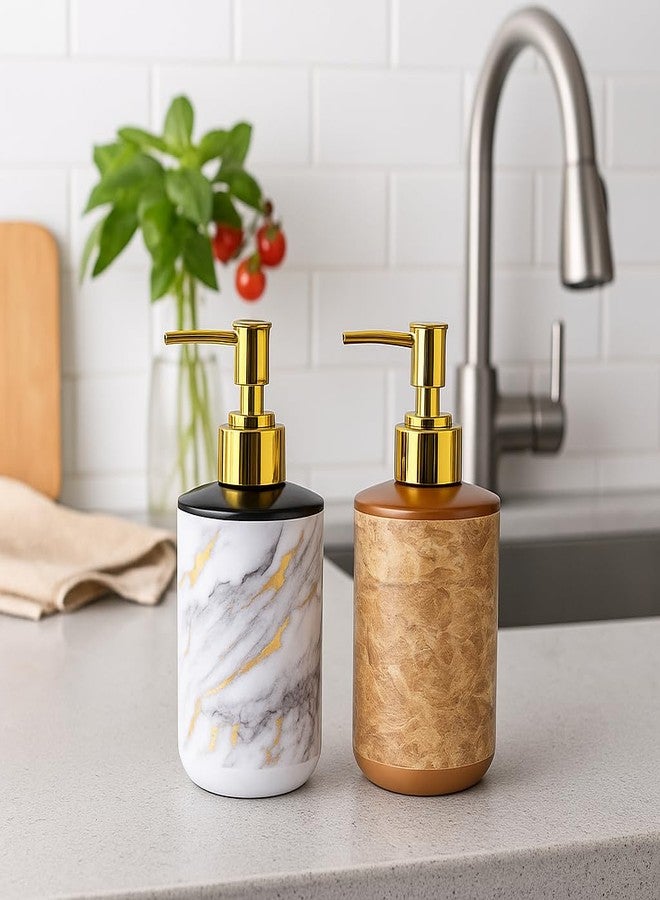 LAGET® 300ml Soap Dispenser for Wash Basin - White Brown Golden Print | Kitchen and Bathroom Accessories Items | Refillable Handwash Dispenser Bottle- Set of 2 - Image 5