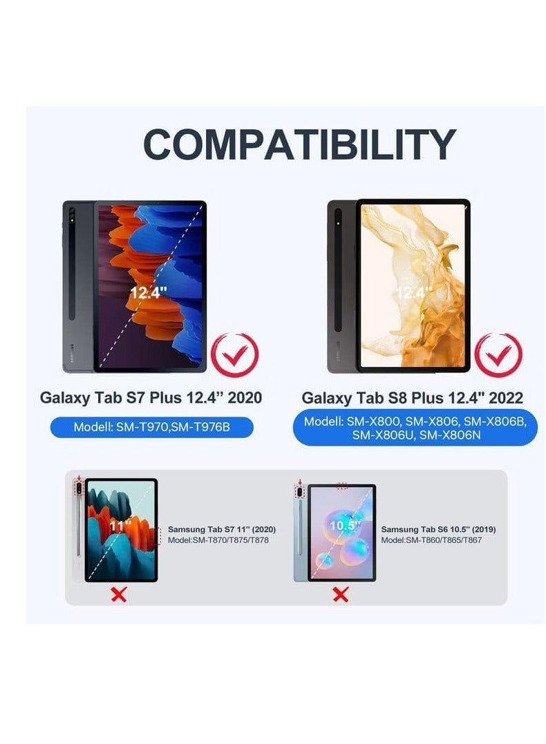 حافظة لوحة مفاتيح Galaxy Tab S8 Plus/S7 Plus، قابلة للفصل لاسلكيًا، غطاء حامل من جلد PU، قابلة للشحن عبر Micro USB، حافظة لوحة مفاتيح لجهاز Samsung Galaxy Tab S8+ 2022، S7+ 2020 12.4" - Image 2