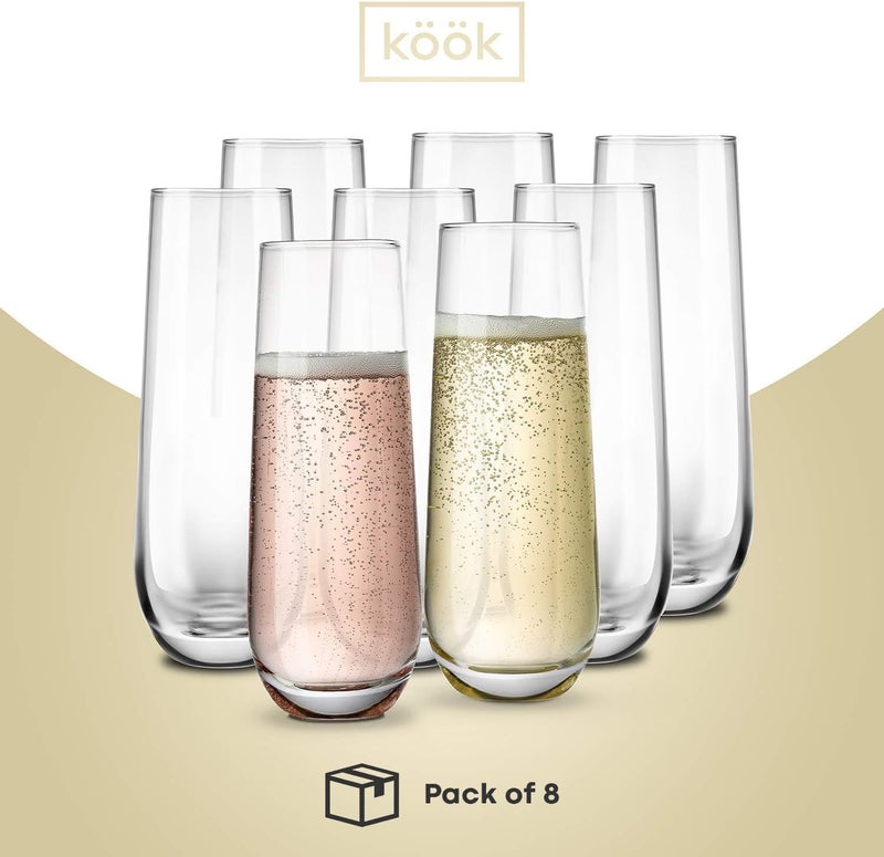 Kook Champagne Flutes, Champagne Glasses, Mimosa Glasses, Stemless Champagne Flutes, Set of 8, 9.4oz, Rose, Prosecco, for Weddings and Parties, Dishwasher Safe - Image 4