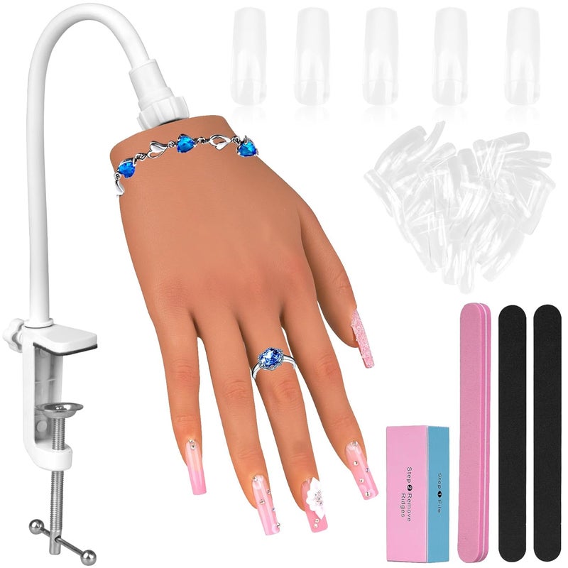 Practice Hand for Acrylic NailsSilicone Nail Practice Hand with Stand BracketRealistic Bendable Mannequin Hand Fake Hand for Nails Display Manicure Nail Tech