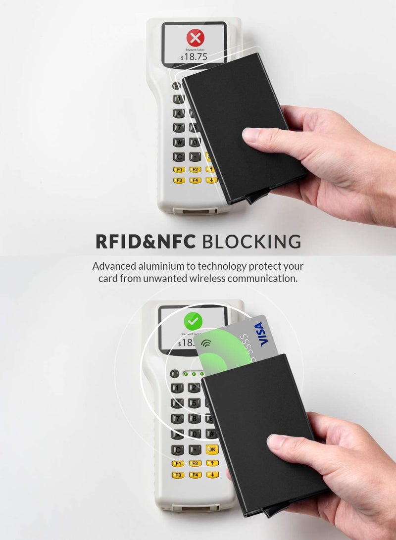 VULKIT حامل بطاقات VULKIT القابل للطي - علبة بطاقات معدنية رفيعة مزدوجة مانعة لتداخل RFID للرجال أو النساء (شمبانيا) - Image 3