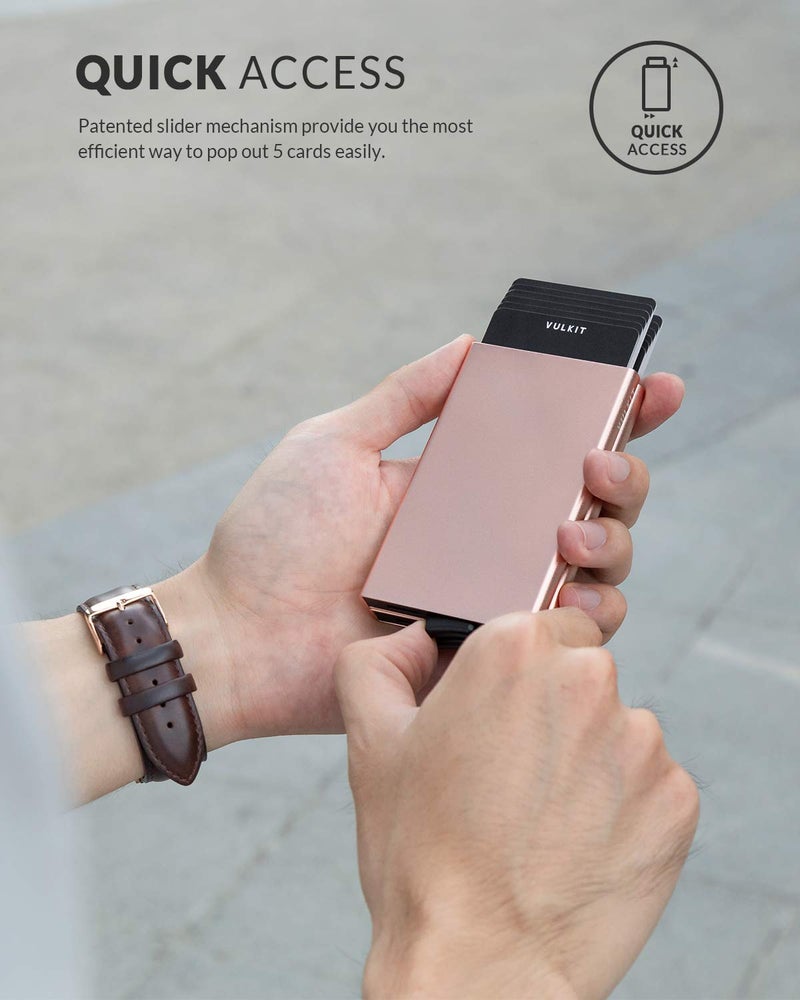 VULKIT حامل بطاقات VULKIT القابل للطي - علبة بطاقات معدنية رفيعة مزدوجة مانعة لتداخل RFID للرجال أو النساء (شمبانيا) - Image 2