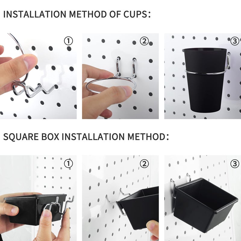 Kuhome 6 Sets Pegboard Bins with Hooks - Pegboard Organizer for Accessories, Tools, Storage - Office, Workshop, Garage - Black - Image 4