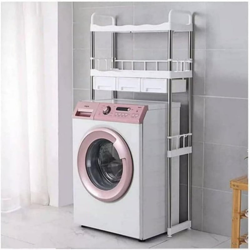 1st Over The Toilet Washing Machine Storage Rack Stand with 2-Tier Shelf Drawer, Toilet and Washing Machine Rack, Bathroom Space Saving Organizer Rack, Metal (Over Washing Machine Organizer) - Image 2