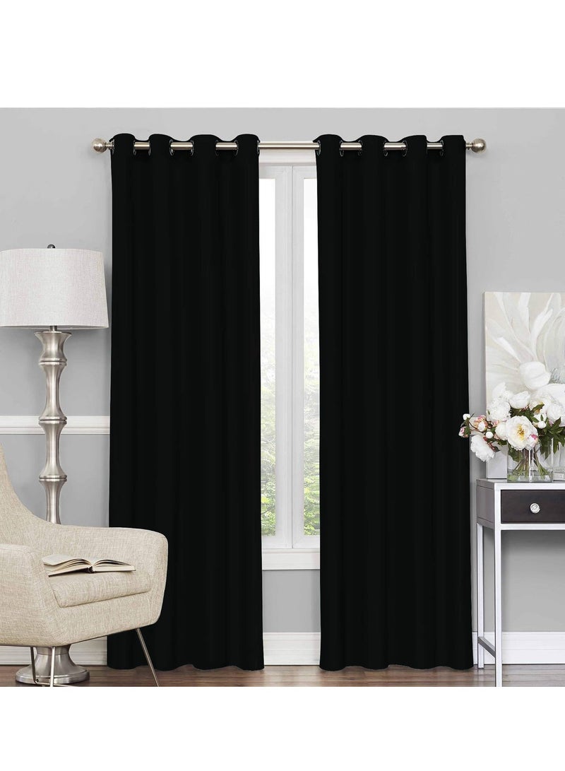Umeema Blackout Window and Door Curtains for Bedroom, Living room with Grommet Top (Width 150cm and Length 270cm) Two pieces set. (Black)  - Image 2