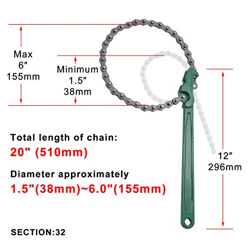 boeray 12 Inch Heavy-Duty Ratcheting Chain Wrench Reversible Oil Filter Tool Pipe Fittings Tools Fit Max 6 Inch Diameter - Image 2