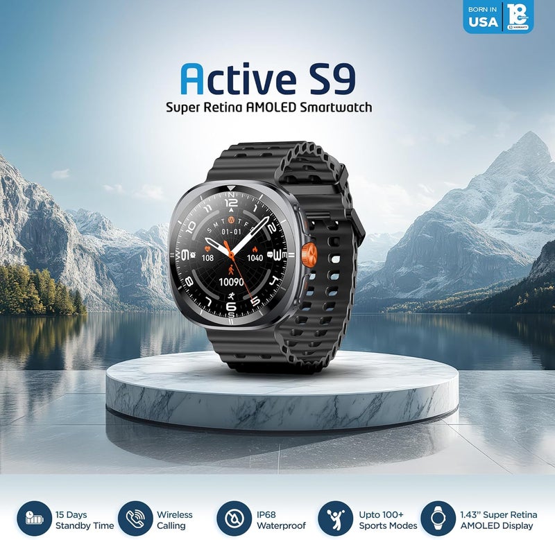 IQ TOUCH ACTIVE S9 Smart Watch, 1.43" Super Retina AMOLED, Wireless Calling, IP68 Waterproof, 7-Day Battery, 100+ Sports Modes, 24/7 Health Tracking, Zinc Alloy Frame, Black - Image 2