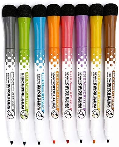 YES4QUALITY Dry Erase Markers for Whiteboard w/Eraser Caps (8 Pack), Magnetic White Board Marker Set for Kids, Ultra-Fine Tip, Assorted Colors & Low-Odor, Use for Office, Classroom & Home - Image 1