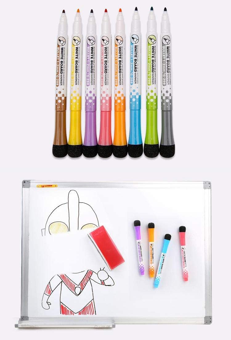 YES4QUALITY Dry Erase Markers for Whiteboard w/Eraser Caps (8 Pack), Magnetic White Board Marker Set for Kids, Ultra-Fine Tip, Assorted Colors & Low-Odor, Use for Office, Classroom & Home - Image 5