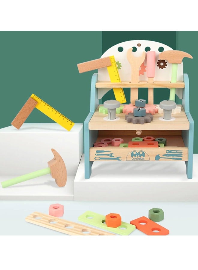 BAYBEE مقعد خشبي صغير للعب للأطفال الصغار من Baybee، ورشة عمل بناء للعب الأدوار، مجموعة طاولة عمل خشبية للأدوات هدية للأطفال من سن 1 و2 و3 و4 و5 سنوات من الأولاد والبنات