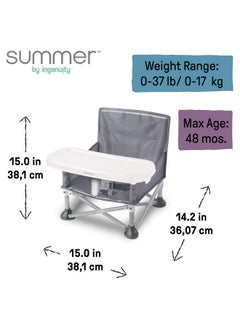 Bright Starts Summer by Bright Starts Pop 'N Sit Portable Booster Chair, Floor Seat, Indoor/Outdoor Use, Compact Fold, Grey, 6 Mos - 3 Yrs  - Image 5