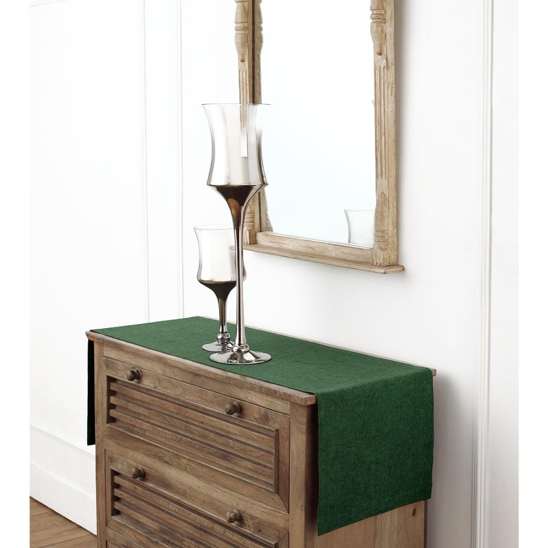 Solino Home Linen Table Runner 36 inch - 100% Pure Linen Forest Green Table Runner 14 x 36 Inch - Machine Washable Dining Table Runner for Fall  Thanksgiving  Christmas - Athena - Image 4