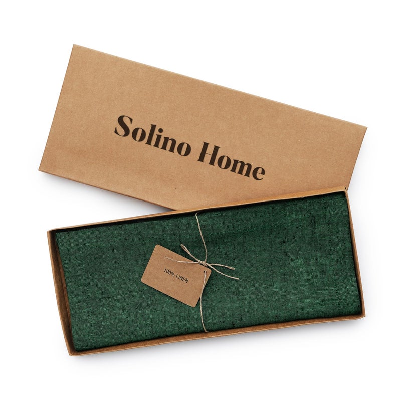 Solino Home Linen Table Runner 36 inch - 100% Pure Linen Forest Green Table Runner 14 x 36 Inch - Machine Washable Dining Table Runner for Fall  Thanksgiving  Christmas - Athena - Image 5