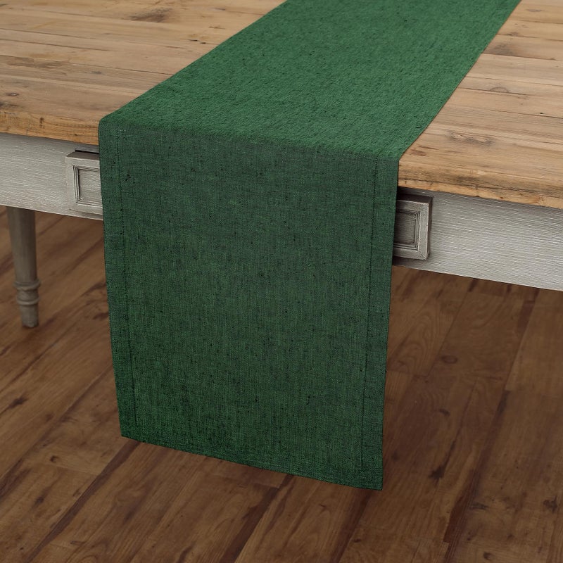 Solino Home Linen Table Runner 36 inch - 100% Pure Linen Forest Green Table Runner 14 x 36 Inch - Machine Washable Dining Table Runner for Fall  Thanksgiving  Christmas - Athena - Image 1