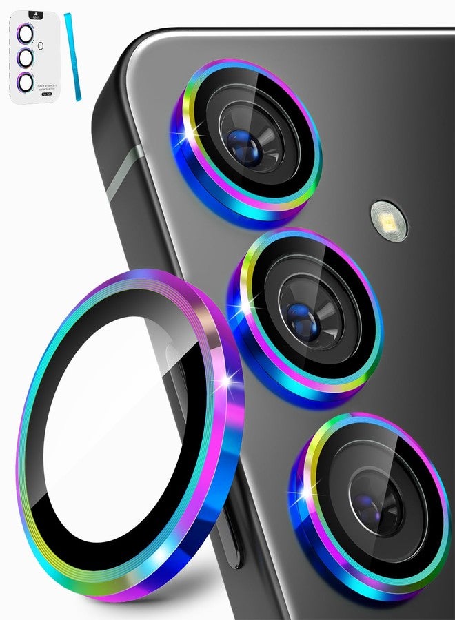 CloudValley for Samsung Galaxy S25 Camera Lens Protector, 9H Tempered Glass + Aluminum Alloy Metal Individual Lens Protective Ring, [1 Second Installaion] Ultra-HD Tempered Glass Cover,Colorful - Image 1