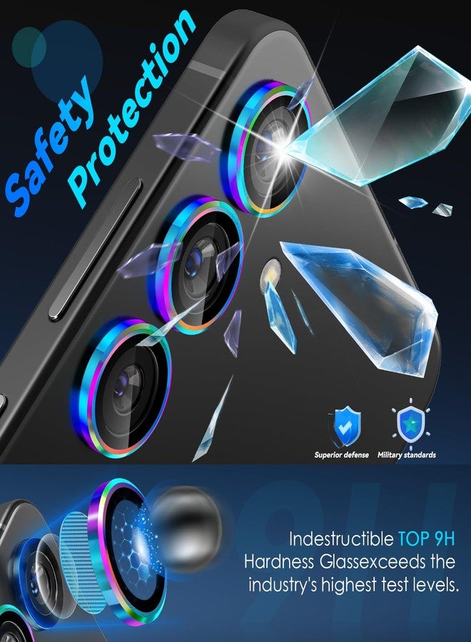 CloudValley for Samsung Galaxy S25 Camera Lens Protector, 9H Tempered Glass + Aluminum Alloy Metal Individual Lens Protective Ring, [1 Second Installaion] Ultra-HD Tempered Glass Cover,Colorful - Image 2