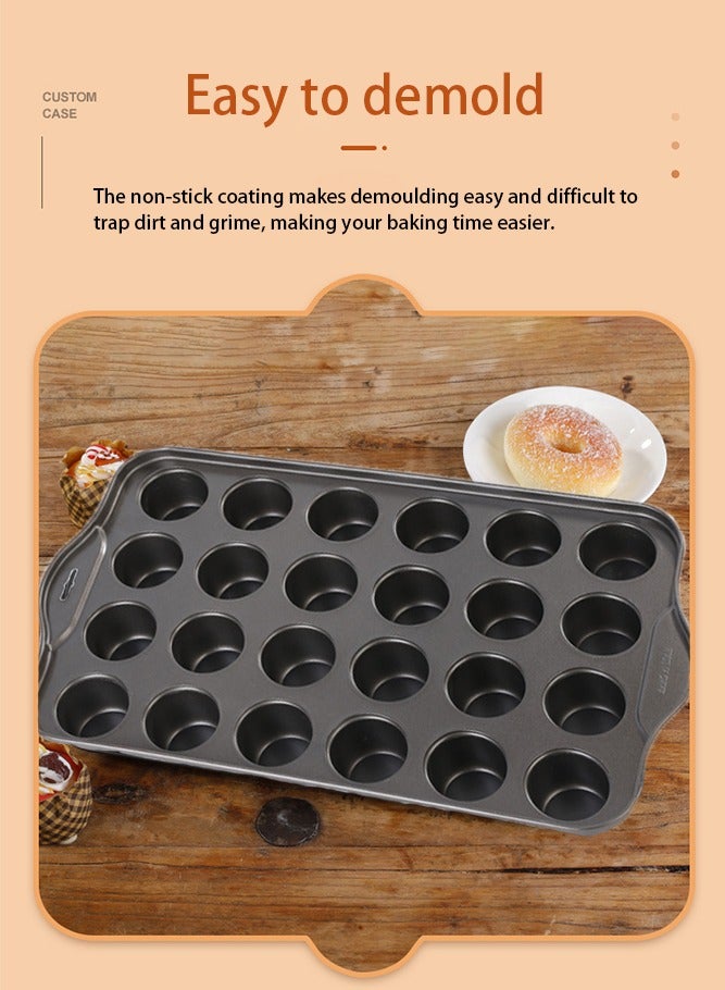 24 Cups Mini Cake Mold, Carbon Steel Cake Pan with Removable Bottom, Non Stick Muffin Cupcake Cheesecake Baking Pan Perfect for Home Baking Party Desserts - Image 2