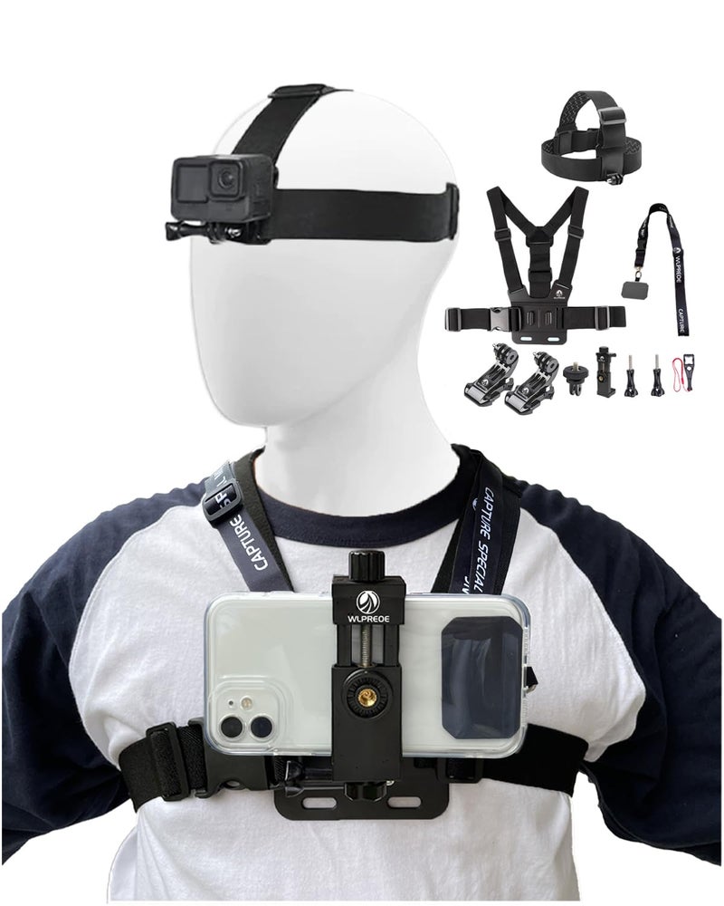 WLPREOE Phone Chest Mount Head Strap Accessories - Vlogging Kit for iPhone,POV Phone Holder Compatible With iPhone 17 Pro Max Plus 16 15 14 - Hands Free Body Camera Mount for Immersive Fishing Video Recording - Image 1