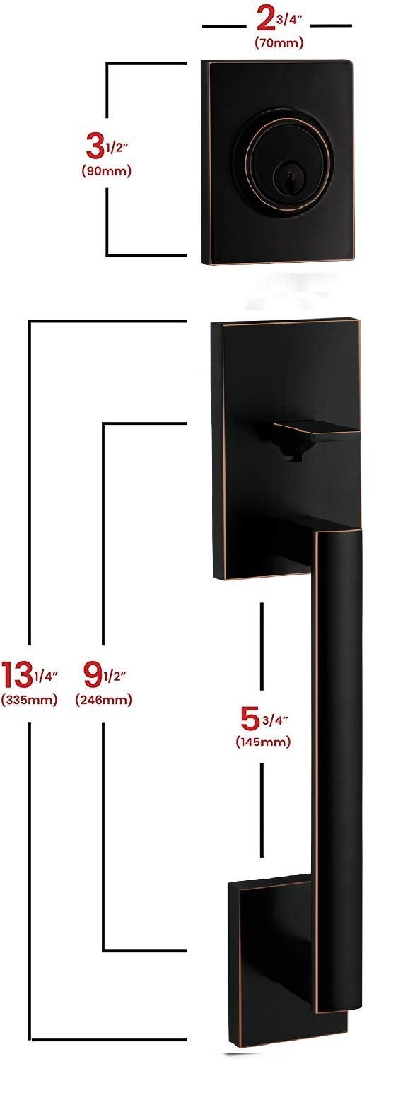 Berlin Modisch HandleSet Front Door Entry Handle and Deadbolt Lock Set Slim Square Single Cylinder Deadbolt and Lever Reversible for Right & Left Sided Doors Heavy Duty – Oil Rubbed Bronze - Image 2