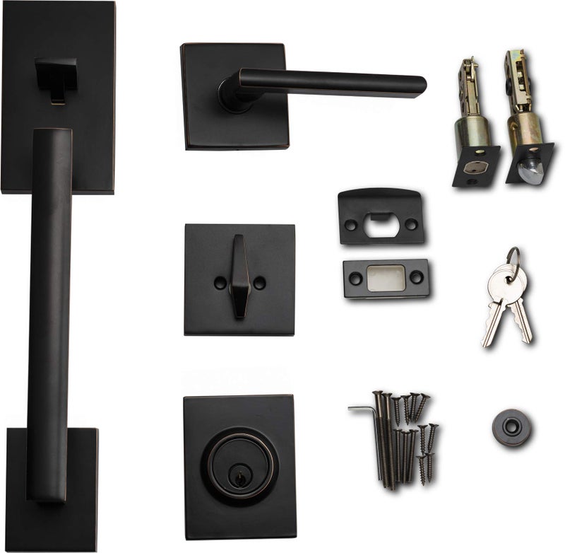 Berlin Modisch HandleSet Front Door Entry Handle and Deadbolt Lock Set Slim Square Single Cylinder Deadbolt and Lever Reversible for Right & Left Sided Doors Heavy Duty – Oil Rubbed Bronze - Image 4