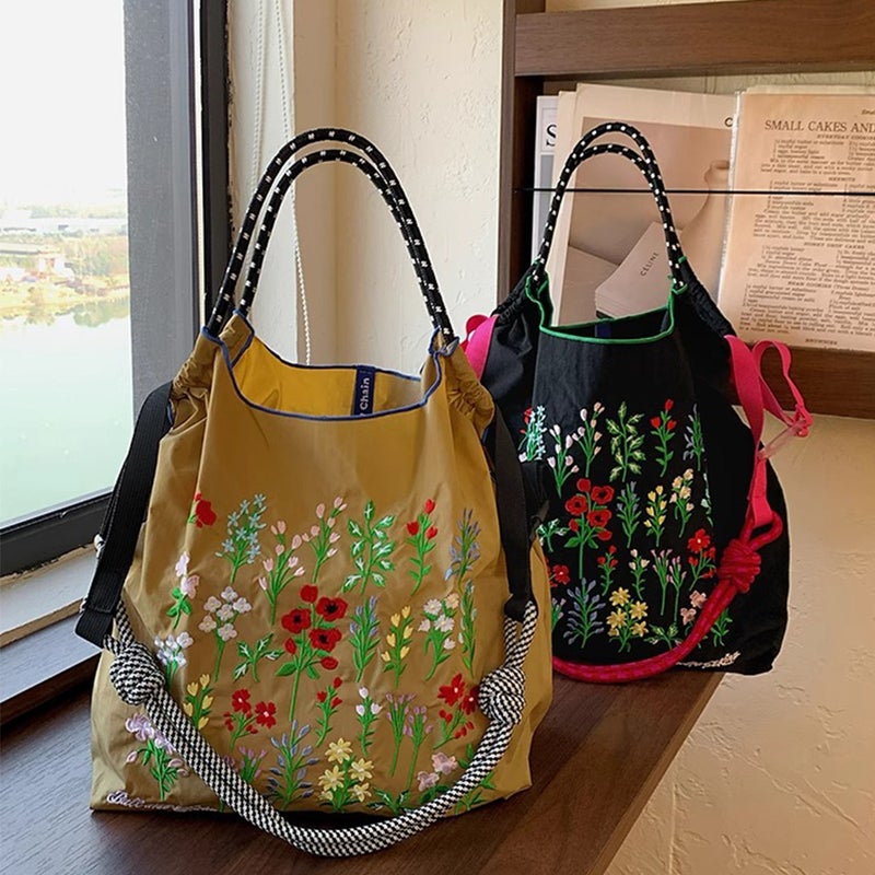Carefully Selected Japanese Style Ball Chain Upper Body Flower Embroidered Shopping Bag Niche Fashion Versatile Shoulder Bag Trendy - Image 2