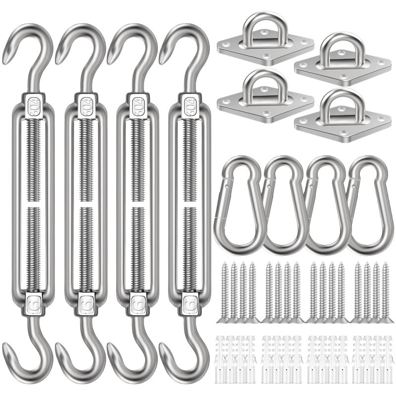Spiglamm 6 Inch Shade Sail Hardware Kit for Triangle Rectangle Installation 304 Stainless Steel Shade Sail Hardware Accessories for Outdoor Patio Canopy Garden Heavy Duty Fixing Attachment 44 Pcs - Image 2