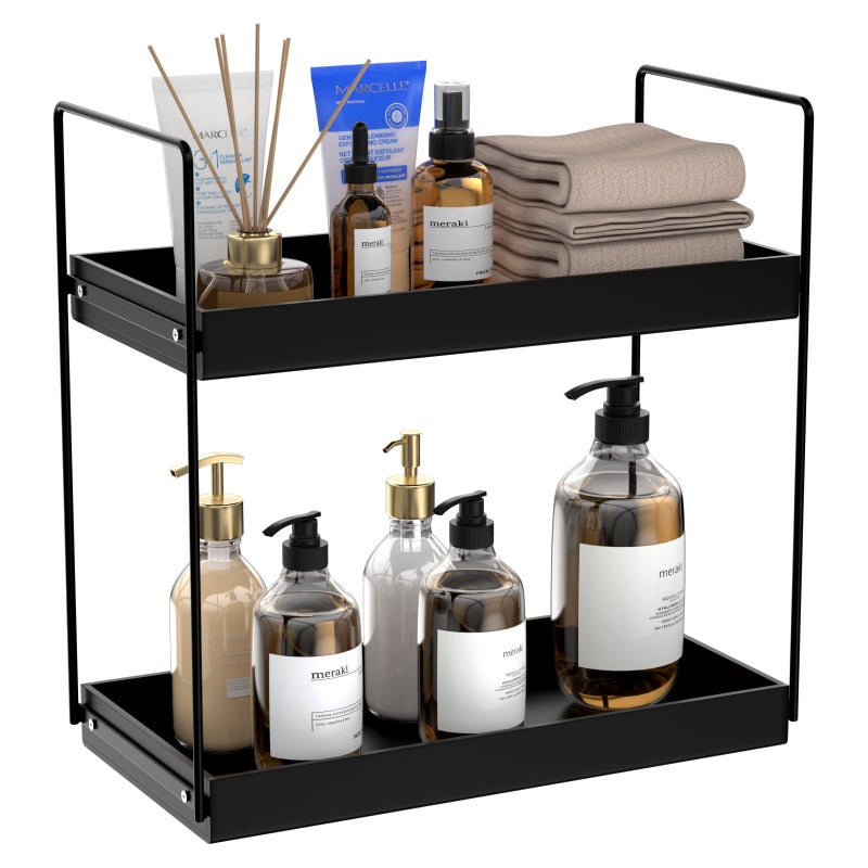 NPPLUS Bathroom Countertop Organizer 2 Tier Metal Vanity Counter Skincare Shelf Matte Black 136L x 69W x 138H