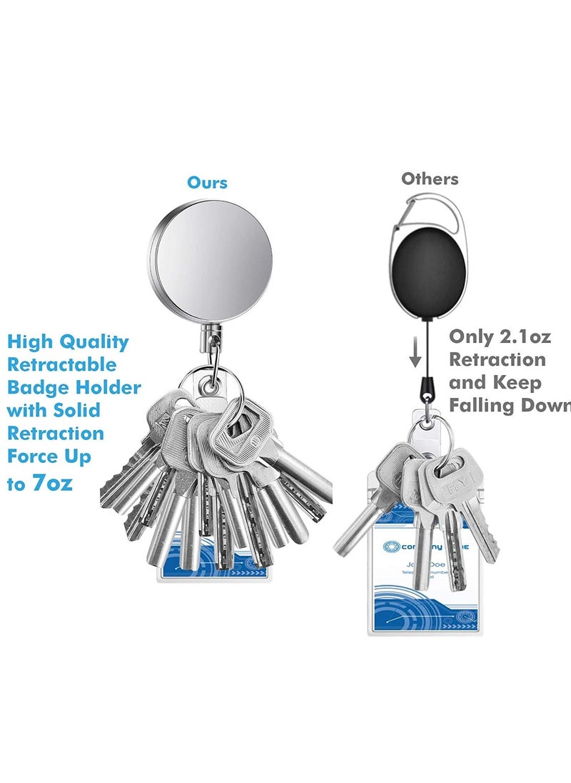 BLUE OCEAN - 4 Pack Heavy Duty Retractable Badge Holder Reel,  Metal ID Badge Holder with Belt Clip Key Ring for Name Card Keychain [All Metal Casing, 27.5" Metal Cord, Reinforced ID Strap] - Image 1