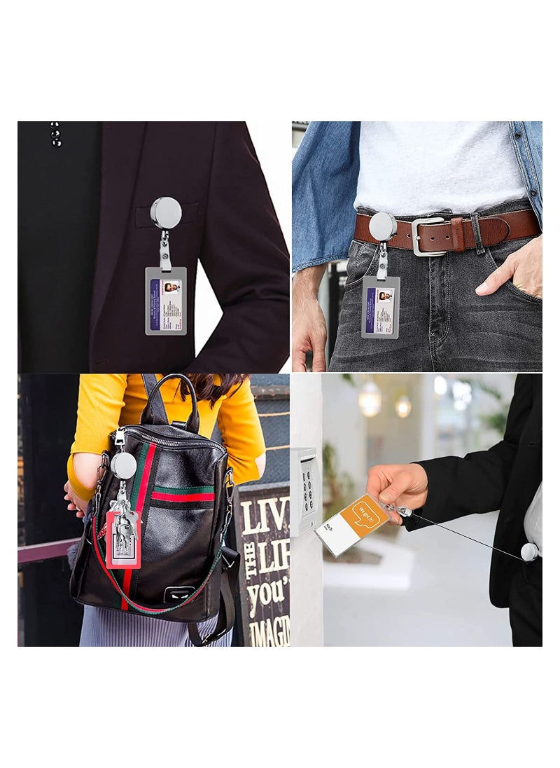 BLUE OCEAN - 4 Pack Heavy Duty Retractable Badge Holder Reel,  Metal ID Badge Holder with Belt Clip Key Ring for Name Card Keychain [All Metal Casing, 27.5" Metal Cord, Reinforced ID Strap] - Image 1