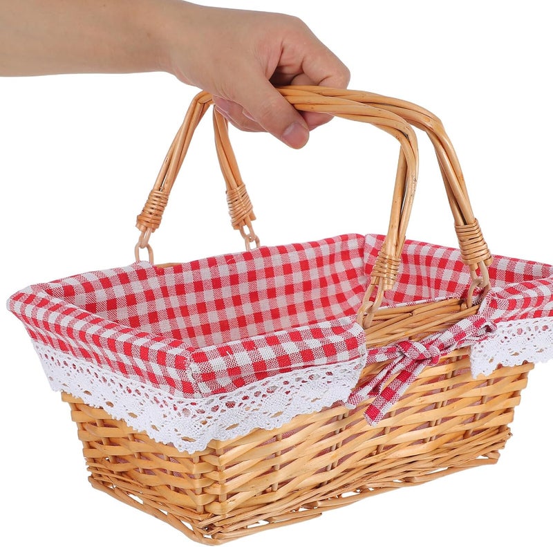 Rectangular Willow Storage Basket with Liner 32x22x13cm Natural Color Wicker Bread Basket Woven Fruit and Snack Serving Tray for Kitchen and Dining - Image 4